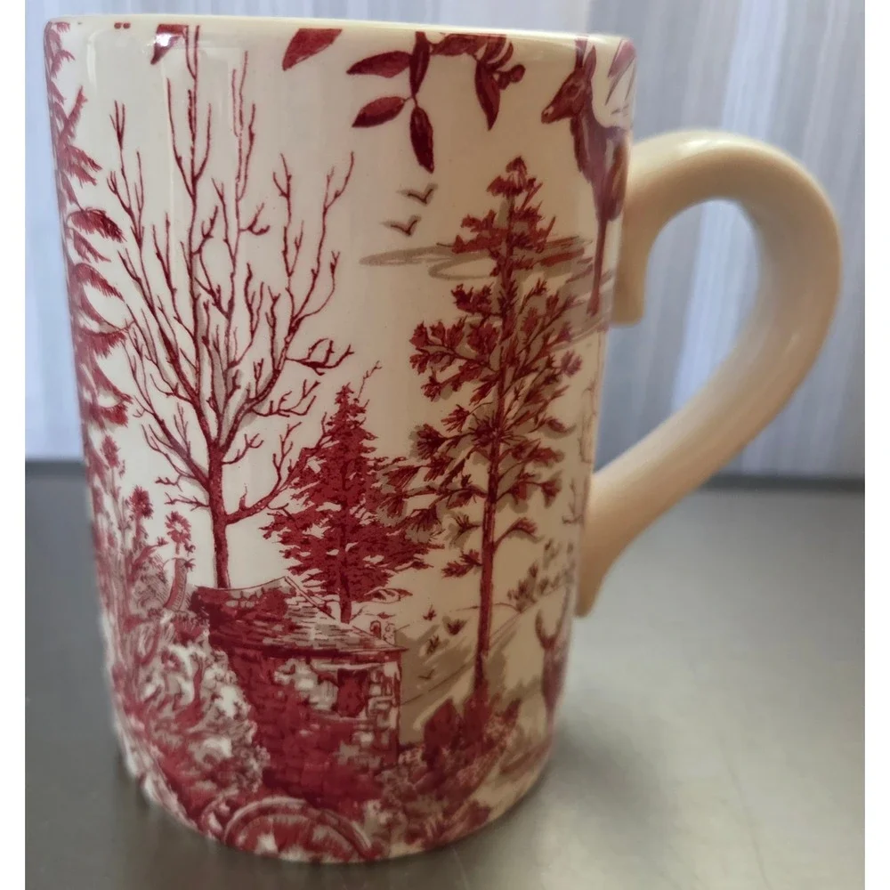 Pottery Barn Deer Woodland Scene Coffee Mug Stag Cabin Nature Lodge Decor Rare